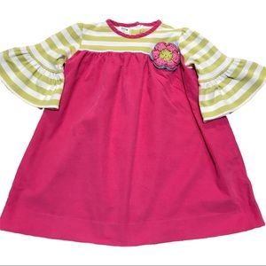 Zuccini girl’s pink corduroy and lime striped bell sleeve dress